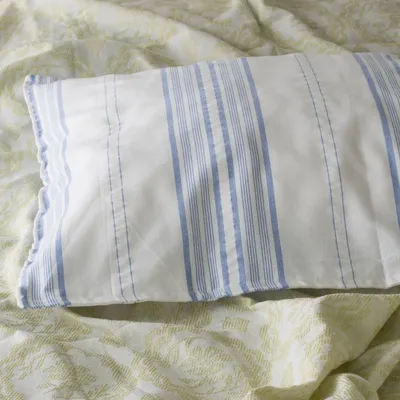 Beds - striped pillowcase - white with greek blue - OTTOMANIA