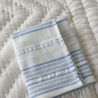 Beds - striped pillowcase - white with greek blue - OTTOMANIA