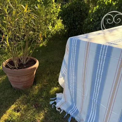 Autres décorations de Noël - nappe rayée - blanc-bleu - OTTOMANIA