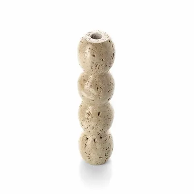 Candlesticks and candle holders - The Travertine Totem Taper Candle Holder - Beige - L - BAZAR BIZAR LIVING
