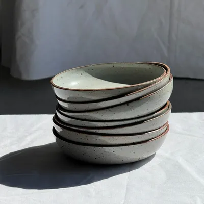 Everyday plates - Set of 7 handmade soup plates in grey glazed ceramic - OFFICE OBJETS