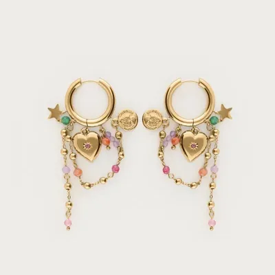 Bijoux - Boucles d'oreilles chaîne avec perles fantaisie multicolores - MY JEWELLERY