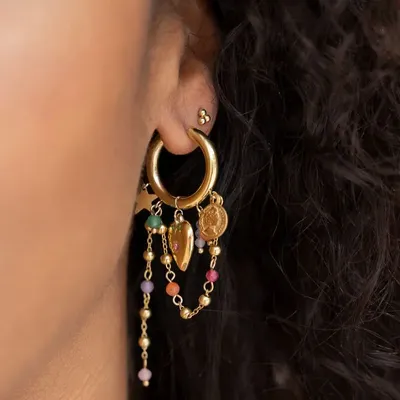 Bijoux - Boucles d'oreilles chaîne avec perles fantaisie multicolores - MY JEWELLERY