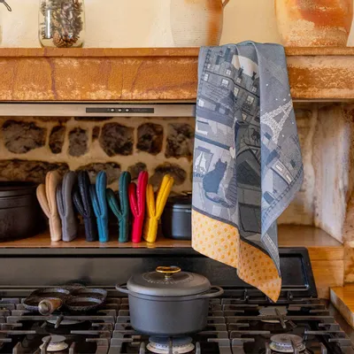 Dish towels - Jacquard kitchen towel Toits de Paris Bleu 50 X 70 - MAISON VIVARAISE - SDE VIVARAISE WINKLER
