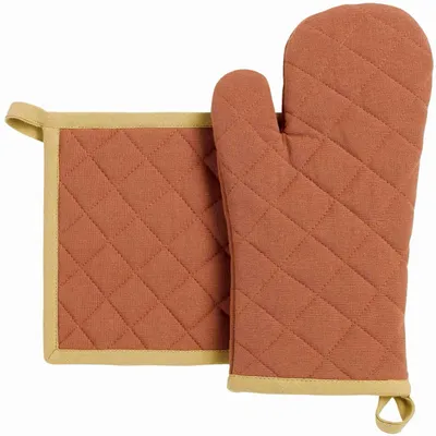 Potholders - Recycled oven glove and pot holder set Grace Cuivre 18 X 32 - MAISON VIVARAISE - SDE VIVARAISE WINKLER