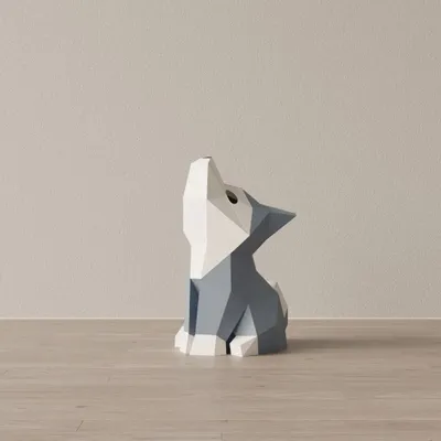 Decorative objects - Papercraft 3D DIY Kits - Mini Grey Paper Wolf - MOKI MOKI