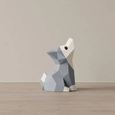 Decorative objects - Papercraft 3D DIY Kits - Mini Grey Paper Wolf - MOKI MOKI