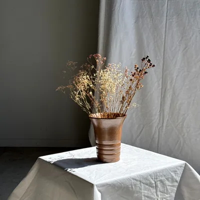 Objets de décoration - Vase vintage en céramique émaillée brun orangé à stries H21,5 D19 - OFFICE OBJETS
