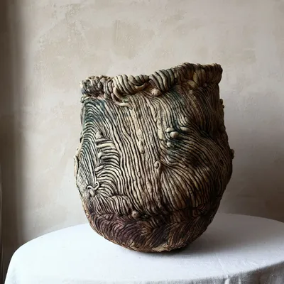 Ceramic - Carved Ceramic Vase with Organic Forms - WOJCIECH DZIENNIAK ART