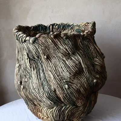 Ceramic - Carved Ceramic Vase with Organic Forms - WOJCIECH DZIENNIAK ART