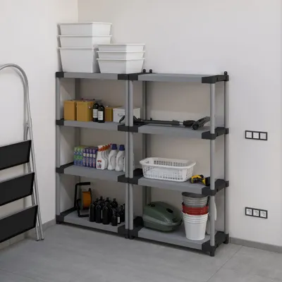 Etagères - Mongardi : Étagère en résine à 4 niveaux, Facile à monter, Résistante, Charge maximale 50 kg, Système modulaire, Intérieur et Extérieur, 80L × 39,5P × 165H cm, Gris et Noir - MONGARDI