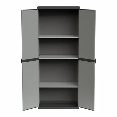 Etagères - Mongardi : Armoire à 3 niveaux en résine avec deux portes, Facile à monter, Système modulaire, Intérieur et Extérieur, 68L × 38,5P × 165H cm, Gris et Noir - MONGARDI