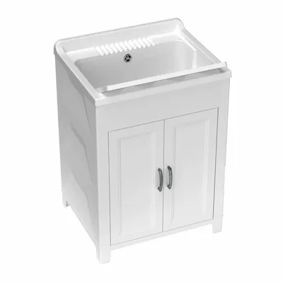 Sinks - Mongardi: Resin Utility Sink Cabinet, Pre-Drilled for Tap Installation, Acid-Resistant, Indoor and Outdoor, 60W × 50D × 85H cm, White - MONGARDI