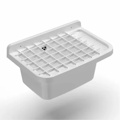 Lavabos - Mongardi : Évier multifonction en résine avec grille, Fixation murale, Résistant aux acides, Intérieur et Extérieur, 50L × 33,5P × 24H cm, Blanc - MONGARDI