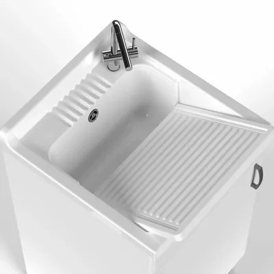 Sinks - Mongardi: Star Wooden Utility Sink Cabinet with Feet and Resin Tub, Pre-Drilled for Tap Installation, Acid-Resistant, Indoor, 46W × 51D × 85H cm, White - MONGARDI
