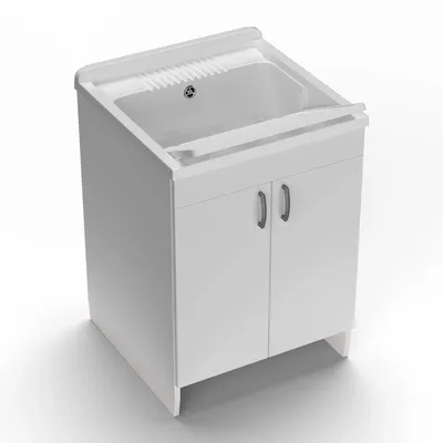 Sinks - Mongardi: Wooden Utility Sink Cabinet with Resin Tub, Pre-Drilled for Tap Installation, Acid-Resistant, Indoor, 60W × 60D × 85H cm, White - MONGARDI