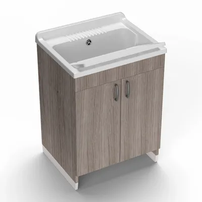 Lavabos - Mongardi : Meuble évier-lavoir en bois avec bac en résine, Pré-perçable pour installer un robinet, Résistant aux acides, Intérieur, 60L × 50P × 85H cm, Chêne - MONGARDI