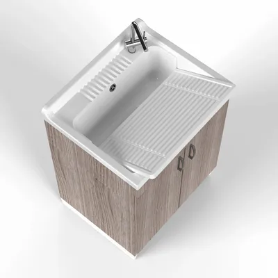 Lavabos - Mongardi : Meuble évier-lavoir en bois avec bac en résine, Pré-perçable pour installer un robinet, Résistant aux acides, Intérieur, 60L × 50P × 85H cm, Chêne - MONGARDI