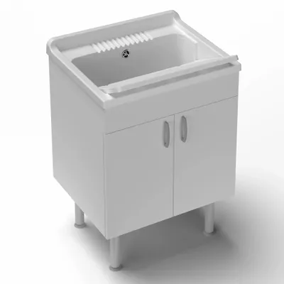 Sinks - Mongardi: Star Wooden Utility Sink Cabinet with Feet and Resin Tub, Pre-Drilled for Tap Installation, Acid-Resistant, Indoor, 61W × 51D × 85H cm, White - MONGARDI