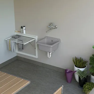 Lavabos - Mongardi : Évier multifonction en résine, Fixation murale, Résistant aux acides, Intérieur et Extérieur, 39L × 39P × 24H cm, Gris ciment - MONGARDI