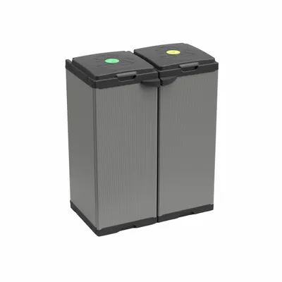Etagères - Mongardi : Meuble porte-sac Mono en résine, Facile à monter, Deux portes, Avec couvercle et cadre de maintien du sac, Adapté aux sacs de 80 à 110 L, 68L × 38P × 87H cm, Noir et Gris - MONGARDI
