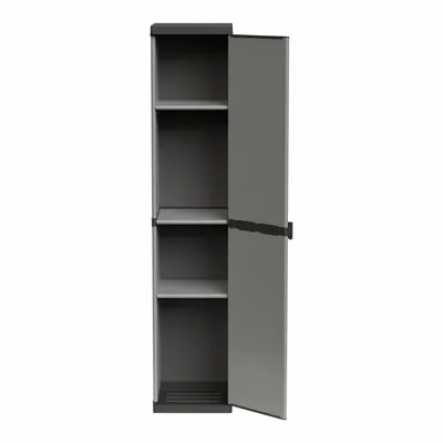 Etagères - Mongardi : Armoire à 3 niveaux en résine avec une porte, Facile à monter, Système modulaire, Intérieur et Extérieur, 34L × 38,5P × 165H cm, Gris et Noir - MONGARDI