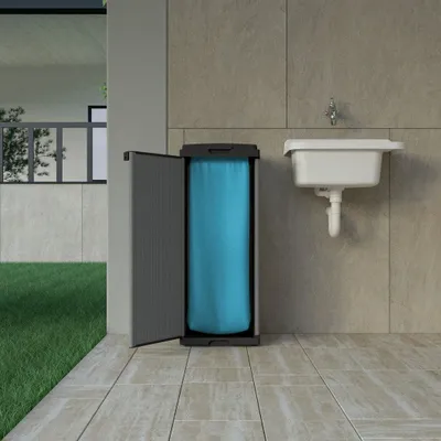 Shelves - Mongardi: Mono Resin Bag Holder Cabinet, Easy to Assemble, One Door, With Lid and Bag Retaining Frame, Suitable for 80–110 L Bags, 34W × 38D × 87H cm, Black and Grey - MONGARDI