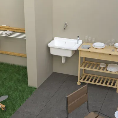 Sinks - Mongardi: Resin Utility Sink, Wall-Mounted, Acid-Resistant, Indoor and Outdoor, 58.3W × 38.5D × 26H cm, White - MONGARDI