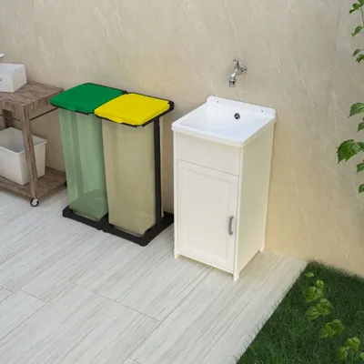 Lavabos - Mongardi : Mini-meuble évier-lavoir en résine, Compact, Résistant aux acides, Intérieur et Extérieur, 40L × 40P × 85H cm, Blanc - MONGARDI