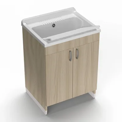 Lavabos - Mongardi : Meuble évier-lavoir en bois avec bac en résine, Pré-perçable pour installer un robinet, Résistant aux acides, Intérieur, 60L × 50P × 85H cm, Orme - MONGARDI