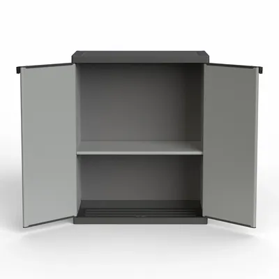 Etagères - Mongardi : Armoire en résine avec deux portes et une étagère, Facile à monter, Compacte, Système modulaire, Intérieur et Extérieur, 68L × 38,5P × 85H cm, Gris et Noir - MONGARDI