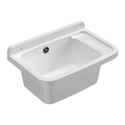 Lavabos - Mongardi : Évier multifonction en résine, Fixation murale, Résistant aux acides, Intérieur et Extérieur, 50L × 33,5P × 24H cm, Blanc - MONGARDI