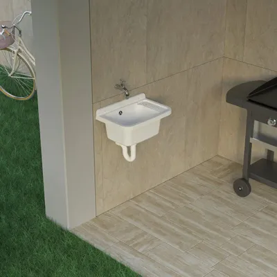 Lavabos - Mongardi : Évier multifonction en résine, Fixation murale, Résistant aux acides, Intérieur et Extérieur, 50L × 33,5P × 24H cm, Blanc - MONGARDI