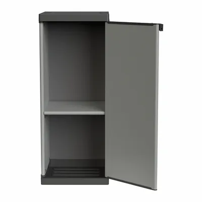 Shelves - Mongardi: Resin Cabinet with One Door and One Shelf, Easy to Assemble, Compact, Modular System, Indoor and Outdoor, 34W × 38.5D × 85H cm, Grey and Black - MONGARDI
