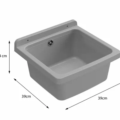 Sinks - Mongardi: Resin Utility Sink, Wall-Mounted, Acid-Resistant, Indoor and Outdoor, 39W × 39D × 24H cm, Granite - MONGARDI