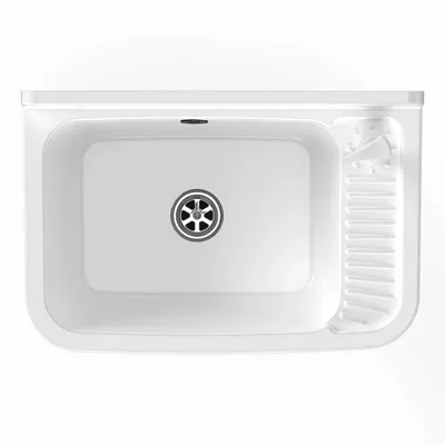 Sinks - Mongardi: Resin Utility Sink with Dispenser, Wall-Mounted, Acid-Resistant, Indoor and Outdoor, 50W × 33.5D × 24H cm, White - MONGARDI