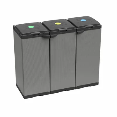 Etagères - Mongardi : Meuble porte-sac Mono en résine, Facile à monter, Trois portes, Avec couvercle et cadre de maintien du sac, Adapté aux sacs de 80 à 110 L, 102L × 38P × 87H cm, Noir et Gris - MONGARDI