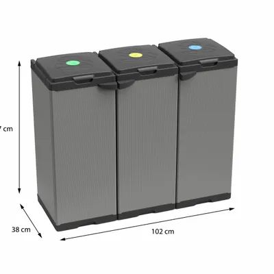 Etagères - Mongardi : Meuble porte-sac Mono en résine, Facile à monter, Trois portes, Avec couvercle et cadre de maintien du sac, Adapté aux sacs de 80 à 110 L, 102L × 38P × 87H cm, Noir et Gris - MONGARDI