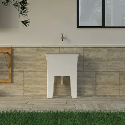 Sinks - Mongardi: Resin One-Piece Utility Sink, Easy to Assemble, Acid-Resistant, Indoor and Outdoor, 59W × 41D × 75H cm, White - MONGARDI