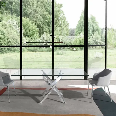 Dining Tables - Rectangular tempered glass and chrome-plated steel dining table - ANGEL CERDÁ