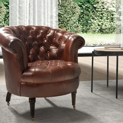 Fauteuils - Fauteuil Chester en cuir marron cognac - ANGEL CERDÁ