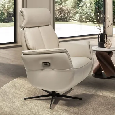 Armchairs - Swivel recliner armchair in pearl grey leather - ANGEL CERDÁ
