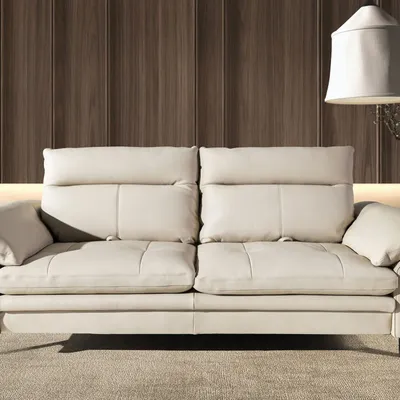 Sofas - 3-seater sofa in taupe grey leather - ANGEL CERDÁ