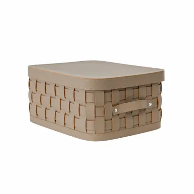 Baskets - Rectangular decorative storage basket in dark mink regenerated leather with lid - ANGEL CERDÁ