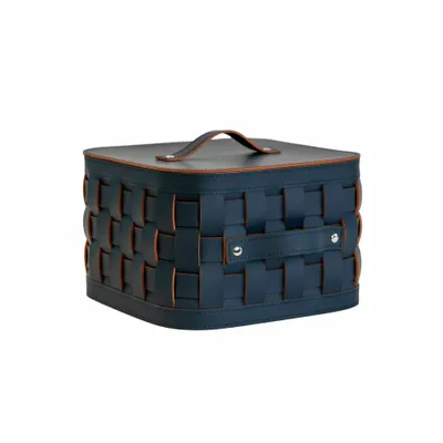 Baskets - Square decorative storage basket in dark blue regenerated leather with lid - ANGEL CERDÁ