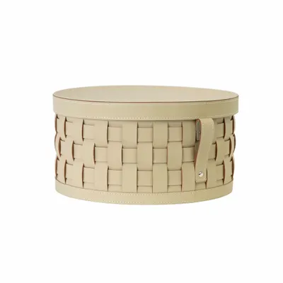 Corbeilles - Panier de rangement décoratif rond en cuir régénéré couleur sable avec couvercle - ANGEL CERDÁ