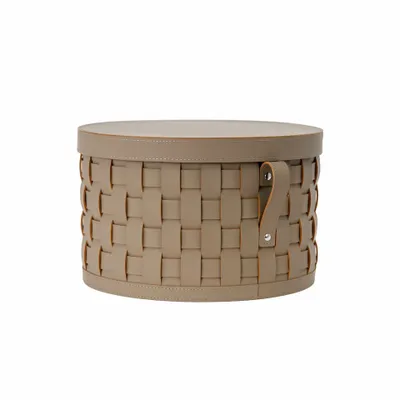 Corbeilles - Panier de rangement décoratif rond en cuir régénéré vison foncé avec couvercle - ANGEL CERDÁ