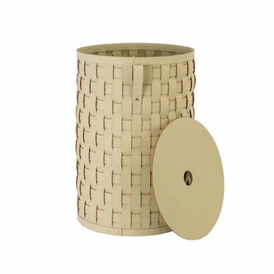 Corbeilles - Panier de rangement décoratif cylindrique en cuir régénéré couleur sable avec couvercle - ANGEL CERDÁ