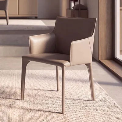 Chaises - Chaise en cuir régénéré couleur vison - ANGEL CERDÁ