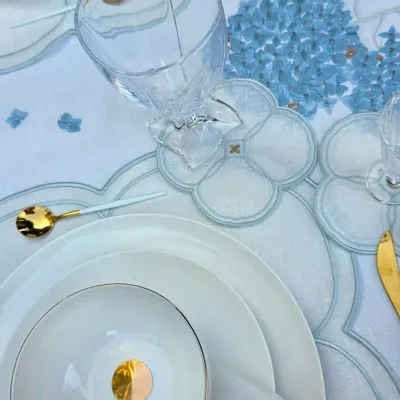 Linge de table textile - FLEUR D'HORTENSIA - serviette, set de table et dessous de verre - ARTIPARIS
